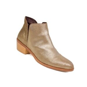 Garnet Hill Alessandra Leather Ankle Boots Metallic Gold Leather Women's Size 8